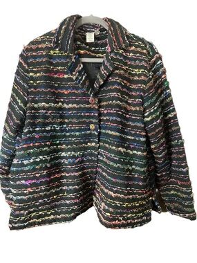 VTG Coldwater Creek Medium Blazer Grandma 3D Knit Buttoned Colorful Pride Sz L